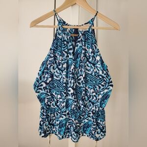 Michael Kors Navy and Teal Patterned Tank Top